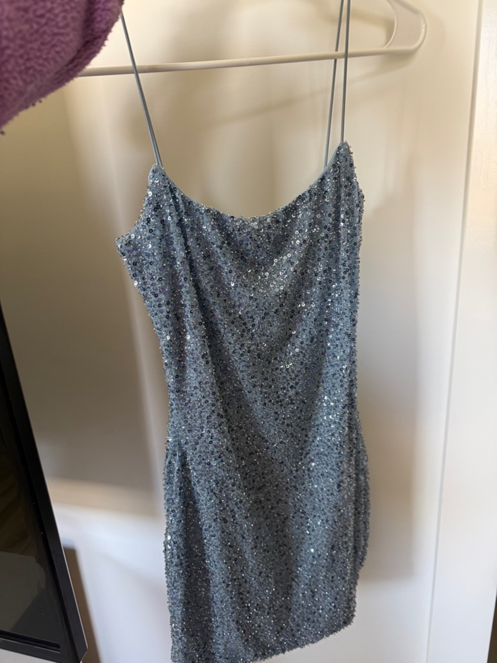 Oh Polly Silver Sequin Cowl Neck Mini Dress